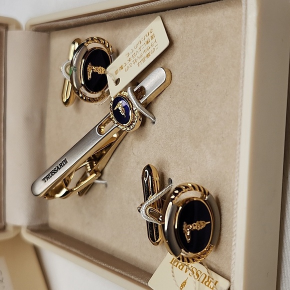 Trussadi Set Vintage tie clip-on and cufflinks Made in Italy - Picture 2 of 8